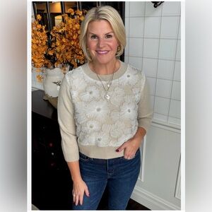 Floral Beige and White Sweater NWT Astrid Medium